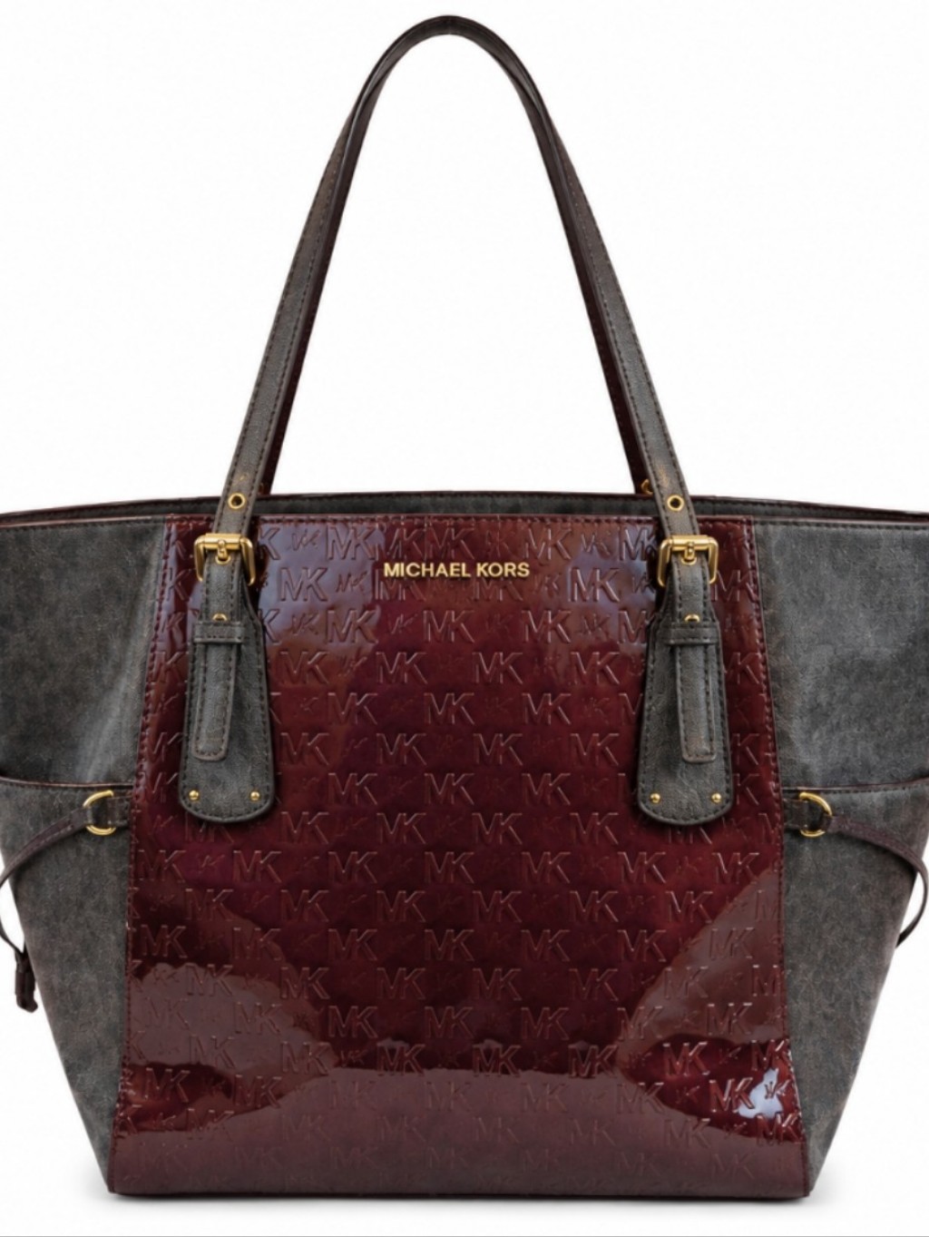 Michael Michael Kors Voyager Dark Berry Leather Monogram Tote Os